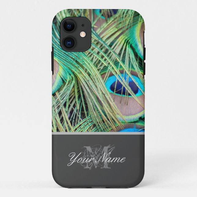 Customisable Monogram colourful peacock feathers! Case-Mate iPhone Case (Back)