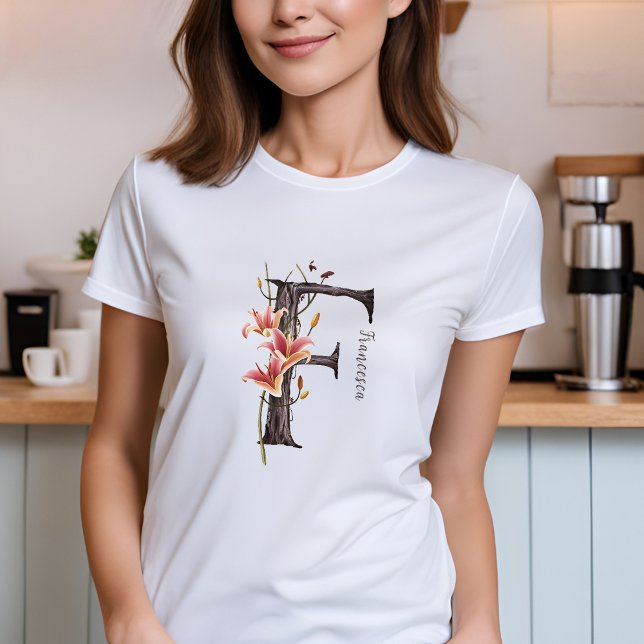 Customisable Monogram 'F': Lily, Tree Bark & Vines T-Shirt (Creator Uploaded)