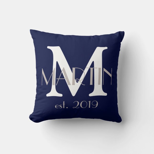 Customisable Monogram Family Name and Year Pillow (Front)