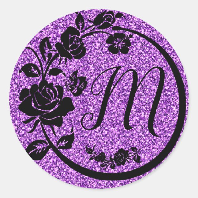 customisable monogram glitter classic round sticker (Front)