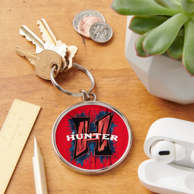 Customisable Monogram "H": Graffiti Spray Paint Key Ring (Desk)