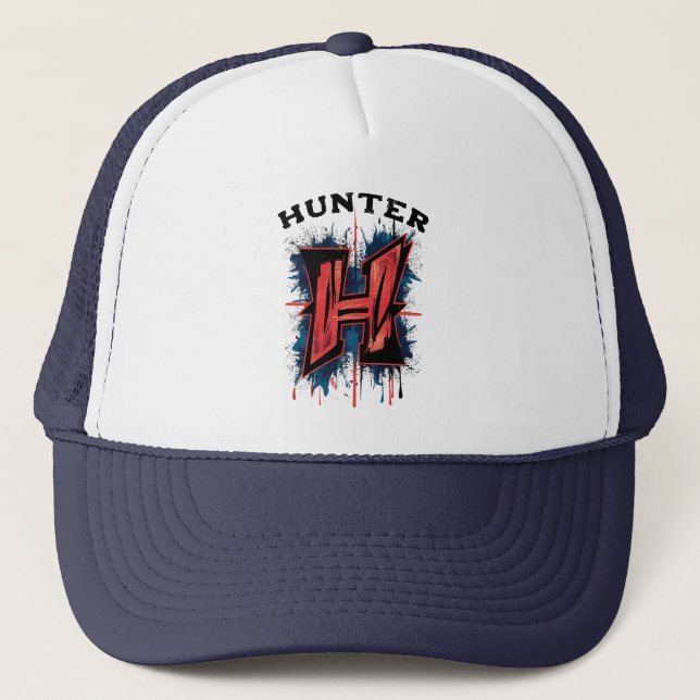Customisable Monogram "H" - Graffiti Spray Paint Trucker Hat (Front)