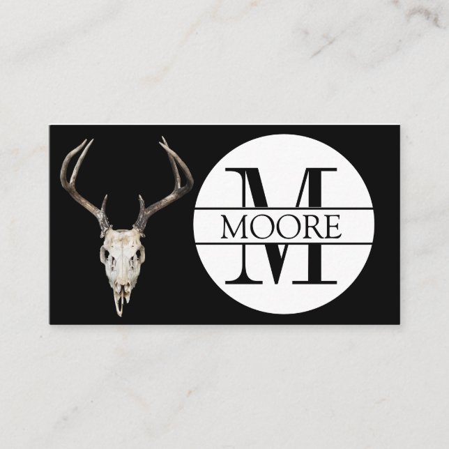 Customisable Monogram Name Deer Skull Antler Business Card (Front)
