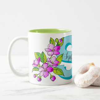 Customisable monogram + name mug (style: sophia)
