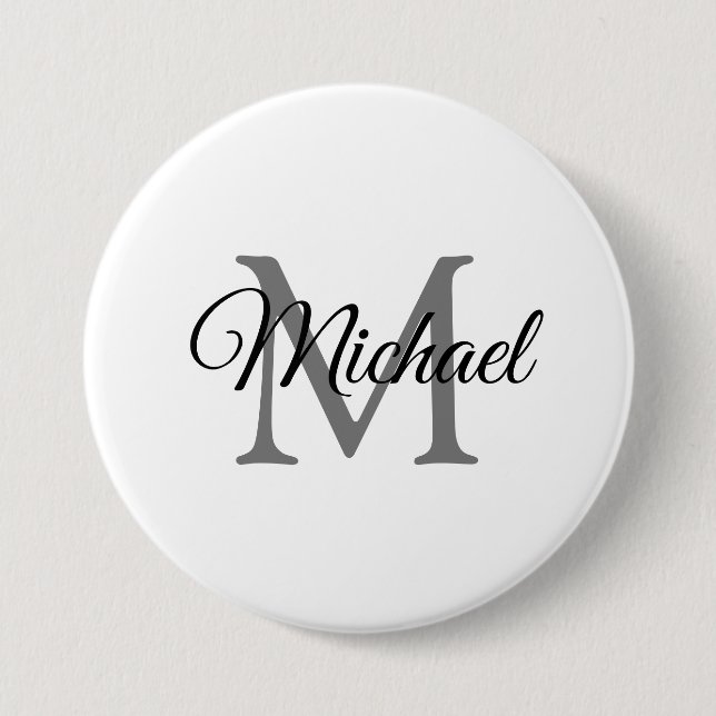 Customisable Monogram Name White Template Large 7.5 Cm Round Badge (Front)