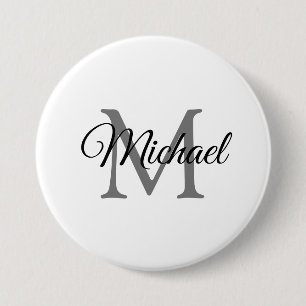 Customisable Monogram Name White Template Large 7.5 Cm Round Badge