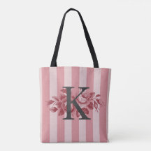 Customisable Monogram Pink Stripes Cabbage Roses