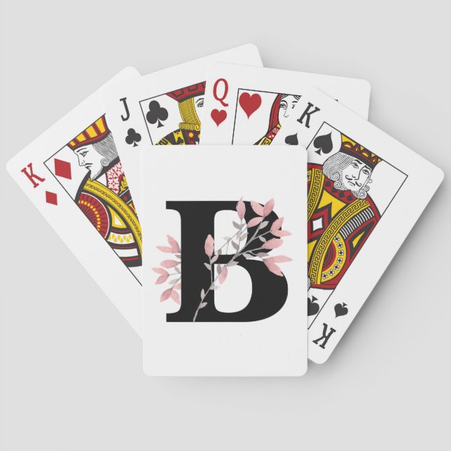 Customisable Monogram Single Letter w/Pink Floral Playing Cards (Back)