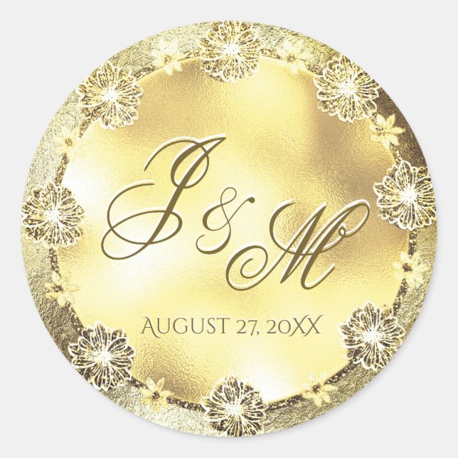 Customisable Monogram Wedding Seal Gold FLowers (Front)