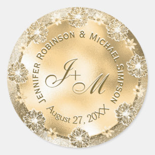 Customisable Monogram Wedding Seal Gold FLowers