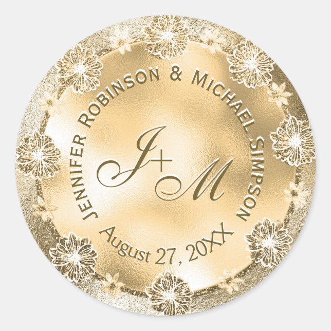 Customisable Monogram Wedding Seal Gold FLowers (Front)