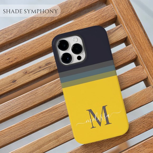 Customisable Monogram with Cute Stripe Colour Bloc Case-Mate iPhone Case (Customizable Monogram yellow dark deep gray Cute Stripe Color Block iPhone Case
)