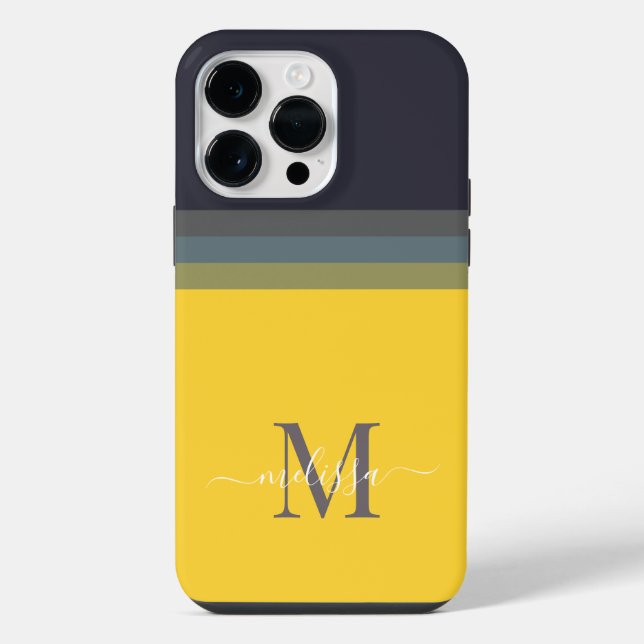 Customisable Monogram with Cute Stripe Colour Bloc iPhone Case (Back)