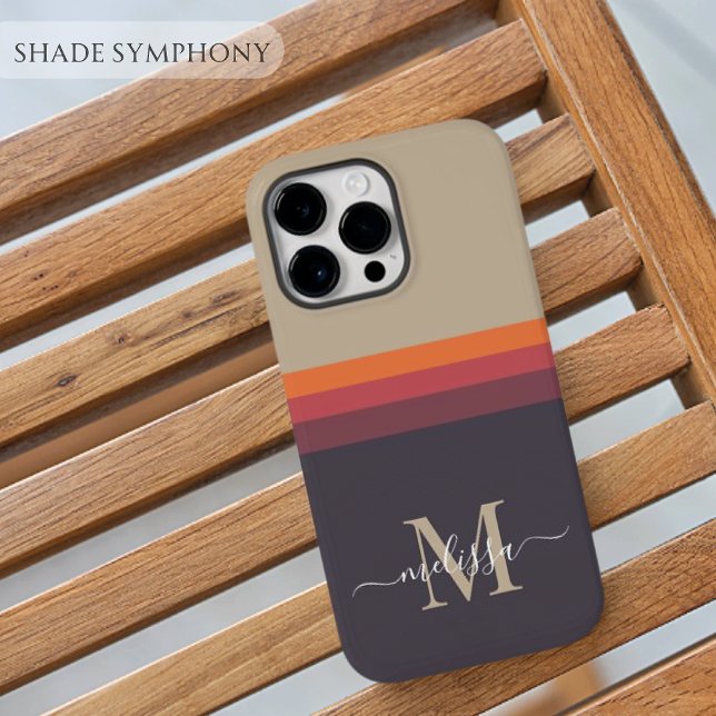 Customisable Monogram with Cute Stripe Colour Bloc iPhone Case (Customizable Monogram with brown black red orange purple Cute Stripe Color Block iPhone Case
)