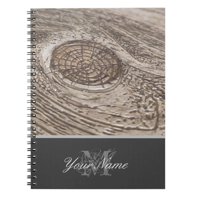 Customisable Monogram with wooden grunge! Notebook (Front)