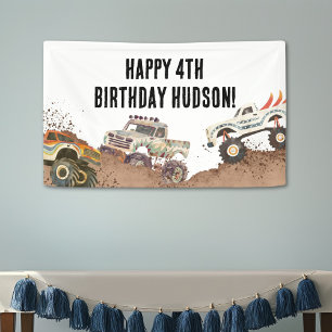Customisable Monster Trucks Boys Birthday  Banner