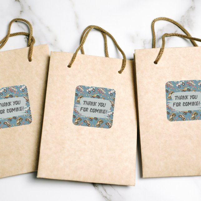 Customisable Monster Trucks Racing Birthday Party Square Sticker (Creator Uploaded)