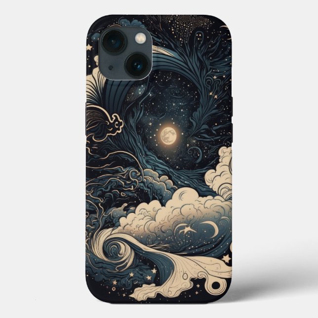Customisable Moonlit Sea Waves Fantasy Case-Mate iPhone Case (Back)