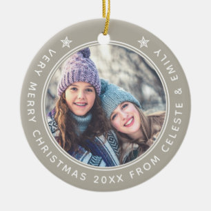 Customisable Mother Daughter Taupe Merry Christmas Ceramic Tree Decoration
