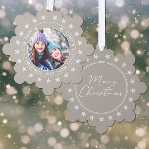 Customisable Mother Daughter Taupe Merry Christmas Tree Decoration Card