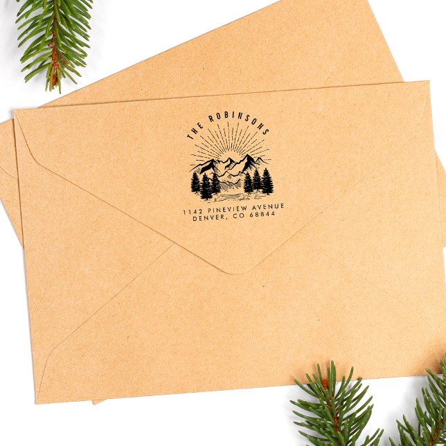 Customisable Mountain & Pine Trees Return Address Rubber Stamp (Creator Uploaded)