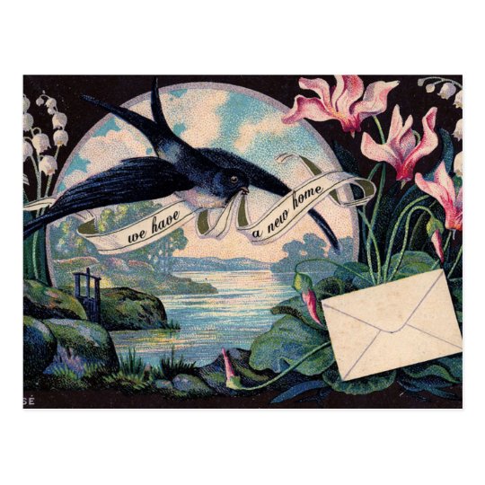 Customisable Moving Announcement // Vintage Bird Postcard