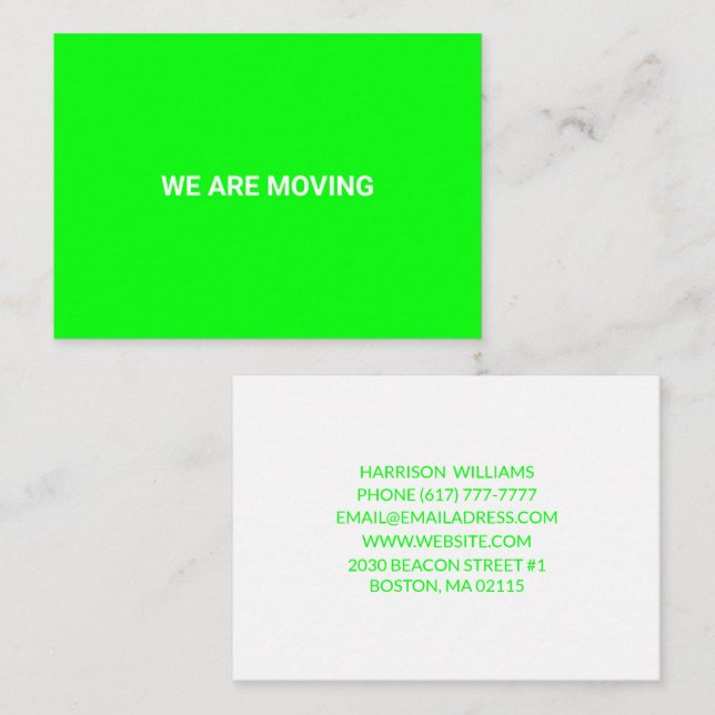 Customisable Moving change name address neon green Enclosure Card (Front/Back)