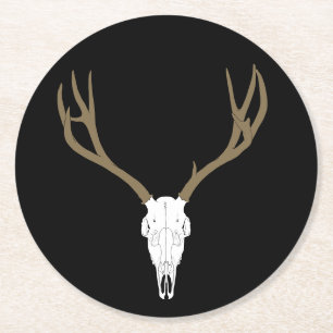 Customisable Mule Deer Skull Round Paper Coaster