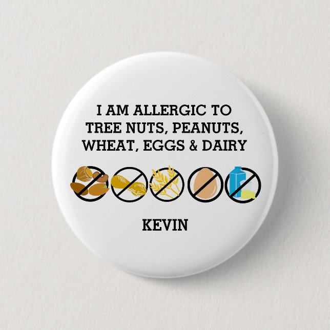 Customisable Multiple Food Allergy Alert Kids 6 Cm Round Badge (Front)