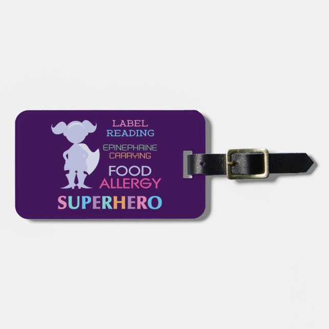 Customisable Multiple Food Allergy Superhero Alert Luggage Tag (Front Horizontal)