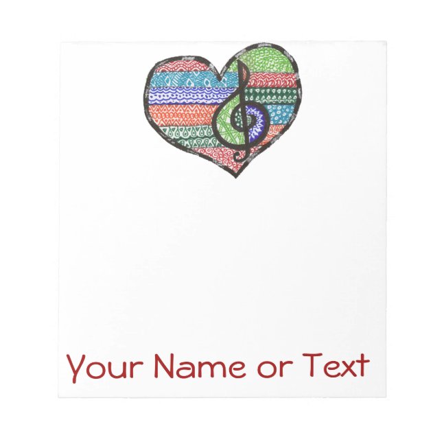 Customisable Music Heart Treble Clef Doodle Notepad (Front)