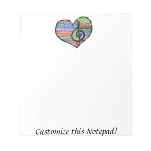 Customisable Music Heart Treble Clef Doodle Notepad
