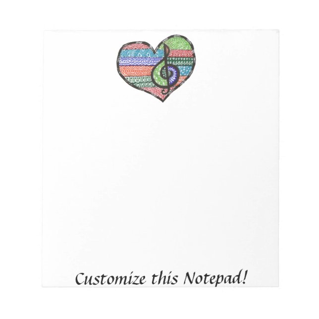 Customisable Music Heart Treble Clef Doodle Notepad (Front)