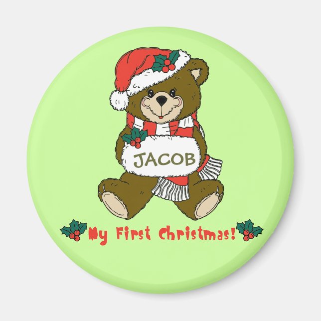 Customisable My First Christmas Teddy Bear Tee Magnet (Front)