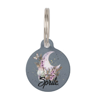 Customisable Mystical Boho Lavender Anemone Moon Pet Tag