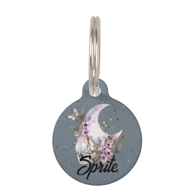 Customisable Mystical Boho Lavender Anemone Moon Pet Tag (Front)
