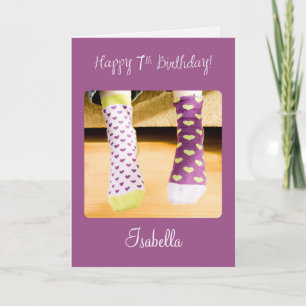 Customisable Name 7th Birthday Crazy Socks Card