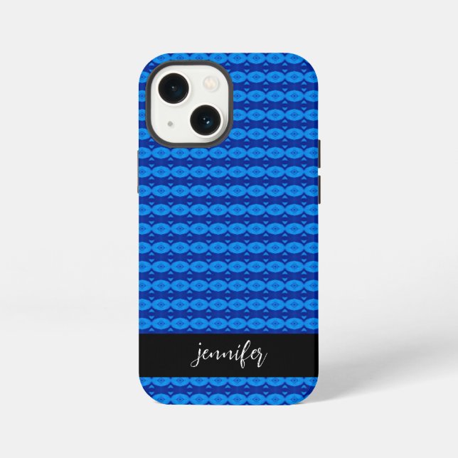 Customisable name Abstract blue pattern iPhone Case (Back)