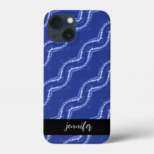 Customisable name Abstract blue waves pattern iPhone 13 Mini Case