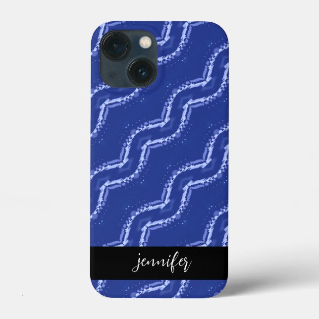 Customisable name Abstract blue waves pattern Case-Mate iPhone Case (Back)