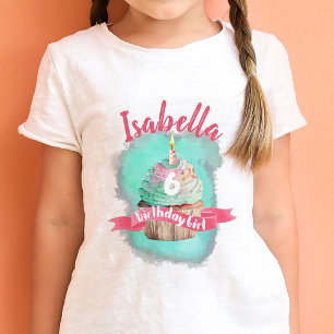 Customisable Name and Age Birthday Girl Cupcake T-Shirt