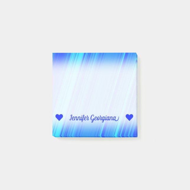 Customisable Name; Blue and Cyan Lines Pattern Post-it Notes (Front)