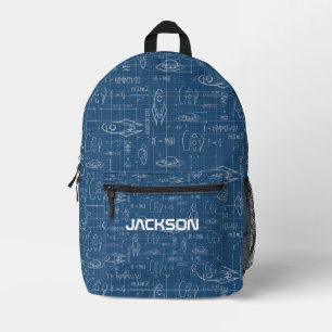 Customisable Name Blueprint rocket Space travel Printed Backpack