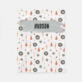 Customisable Name Boys Modern Racing Truck White Fleece Blanket
