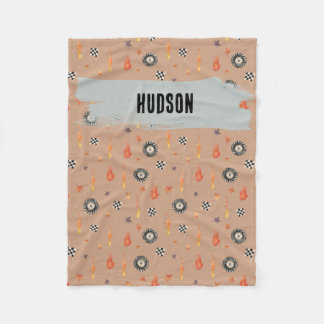 Customisable Name Boys Modern Racing Trucks Tan Fleece Blanket