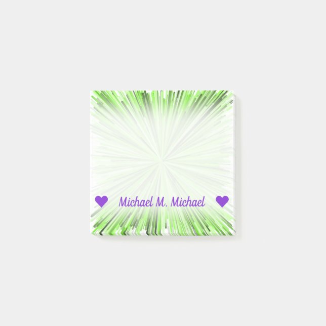 Customisable Name; Burst of Green Lines Pattern Post-it Notes (Front)