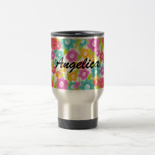 Customisable Name Butterfly and Flowers Travel Mug