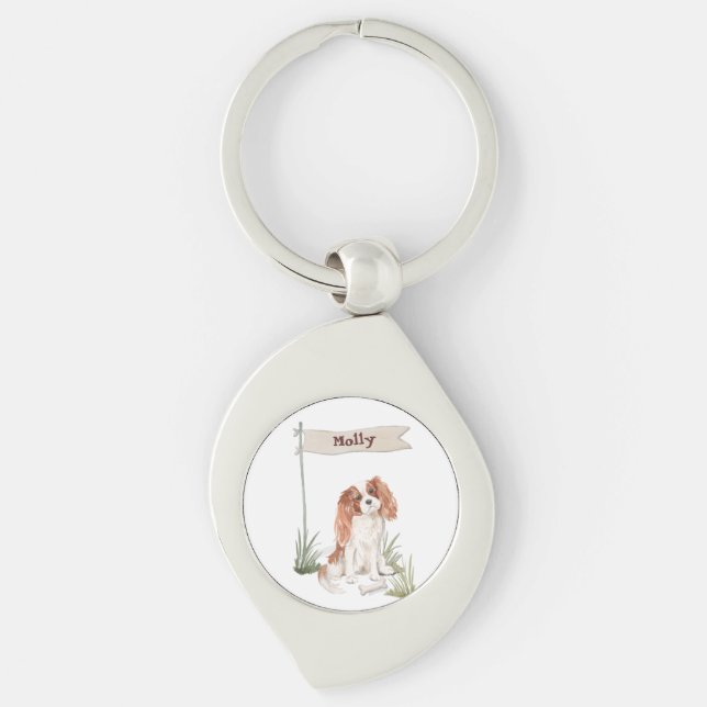 Customisable Name Cavalier King Charles Spaniel Key Ring (Front)