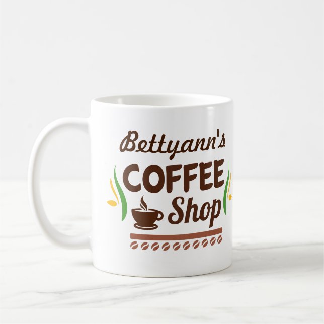 Customisable Name Coffee Shop Coffee Mug (Left)