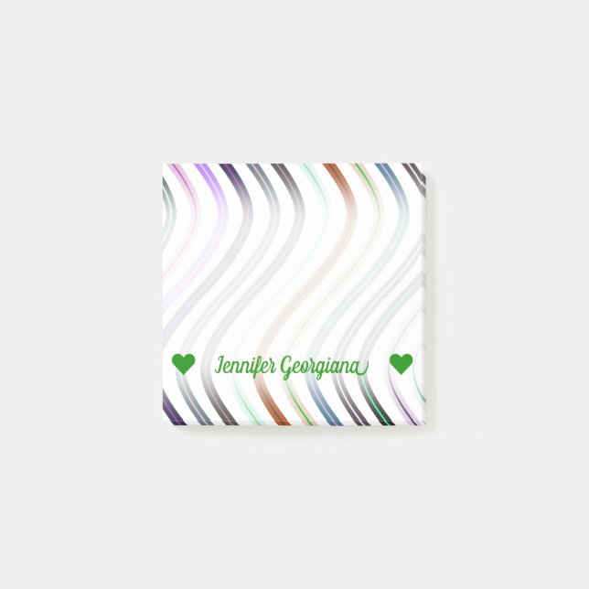 Customisable Name; Colourful Wavy Lines Pattern Post-it Notes (Front)
